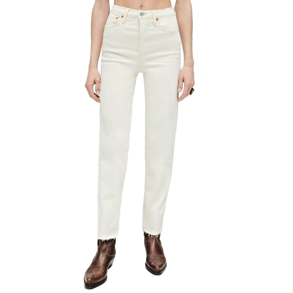 Re/Done High Rise Straight Leg Jeans in Off-White